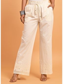 Lakshita - Embroidered Ivory Palazzo With Drawstring
