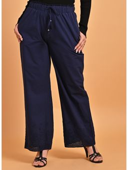 Lakshita - Embroidered Navy Blue Palazzo With Drawstring