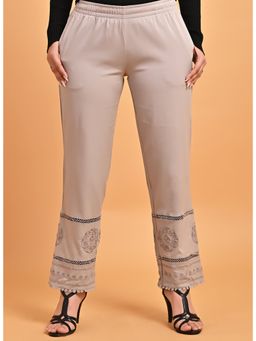 Lakshita - Off White Elastic Pant With Lace And Embroidery Detail
