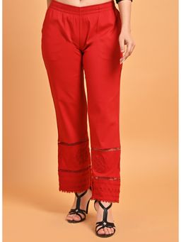 Lakshita - Blood Red Elastic Pant With Lace And Embroidery Detail