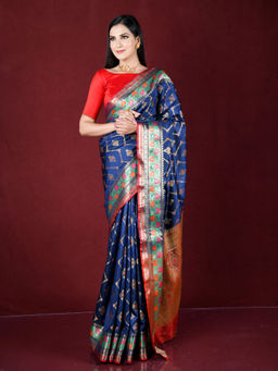 EXCLUSIVA - Navy Blue Zari Woven Work Banarasi Saree with Unstitched Blouse