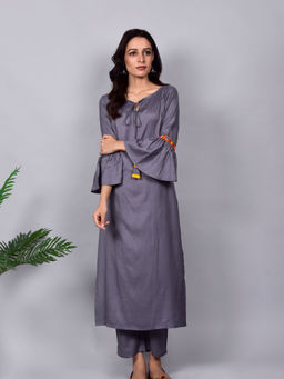 Empress Pitara - Grey Cotton Bell Sleeves Suit Set