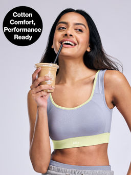 Kica - Core Cotton Mid Impact Sports Bra with Hook & Eye Closure KIC100 Blue