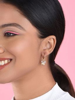 ToniQ - Purple Dailywear Gold Plated Butterfly Hanging Crystal Stone Studded Drop Earrings