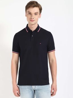 Tommy Hilfiger - Navy Blue Solid Regular Fit Polo T-Shirt