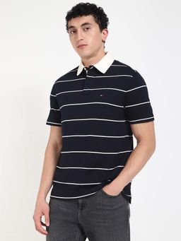 Tommy Hilfiger - Navy Blue Stripes Relaxed Fit Polo T-Shirt