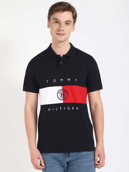 Tommy Hilfiger - Navy Blue Colorblock Regular Fit Polo T-Shirt