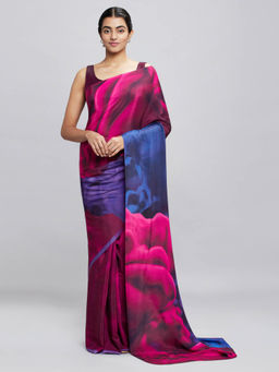 Navyasa By Liva - Wine Crepe Abstract Print Saree with Unstitched Blouse