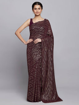 Navyasa By Liva - Wine Lite Foil Print Saree with Unstitched Blouse