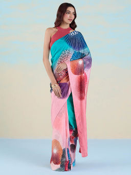 Navyasa By Liva - Pink Muslin Jacquard Printed Saree with Unstitched Blouse