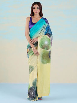 Navyasa By Liva - Yellow Muslin Jacquard Abstract Saree with Unstitched Blouse
