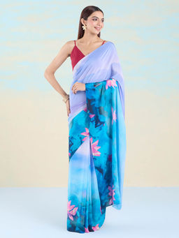 Navyasa By Liva - Lavender Crepe Floral Saree with Unstitched Blouse