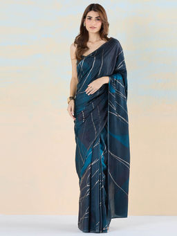 Navyasa By Liva - Wine Satin Foil Print Saree with Unstitched Blouse