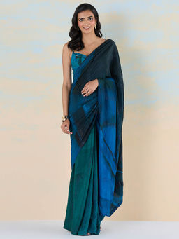 Navyasa By Liva - Blue Chiffon Crystal Stones Saree with Unstitched Blouse