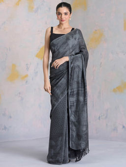 Navyasa By Liva - Black Jacquard Print Saree with Unstitched Blouse