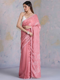 Navyasa By Liva - Peach Jacquard Print Saree with Unstitched Blouse