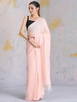 Navyasa By Liva - Peach Jacquard Print Saree with Unstitched Blouse