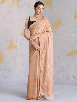Navyasa By Liva - Beige Jacquard Printed Saree with Unstitched Blouse