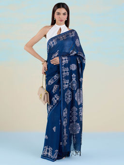 Navyasa By Liva - Blue Jacquard Print Saree with Unstitched Blouse