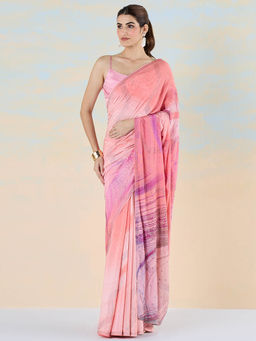 Navyasa By Liva - Peach Chiffon Crystal Stones Saree with Unstitched Blouse