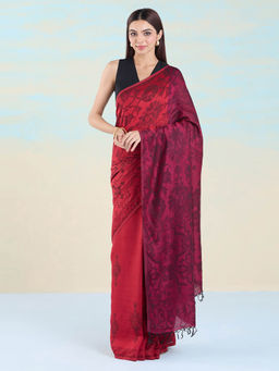 Navyasa By Liva - Pink Jacquard Print Saree with Unstitched Blouse
