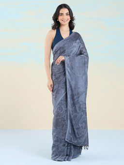 Navyasa By Liva - Black Jacquard Print Saree with Unstitched Blouse