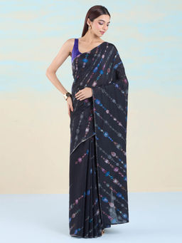Navyasa By Liva - Black Excel Linen Geometric Saree with Unstitched Blouse