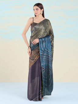 Navyasa By Liva - Black Satin Lite Foil Saree with Unstitched Blouse