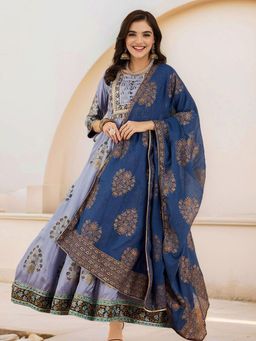 ISHIN - Women Yoke Design Motifs Printed Anarkali with Pant with Dupatta