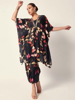 ISHIN - Women Black Muslin Kaftan and Pant