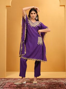 ISHIN - Women Violet Roman Silk Kaftan and Pant