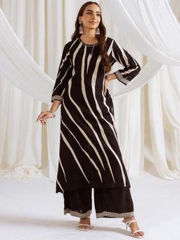 ISHIN - Women Black Rayon Kurta Palazzo