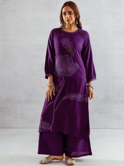 ISHIN - Women Purple Rayon Kurta Palazzo