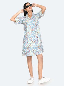 Zink London - Womens White Printed Mini Shirt Dress