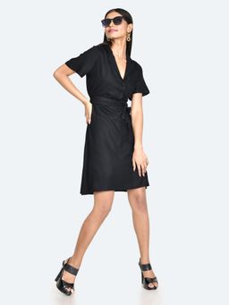 Zink London - Womens Black Solid Mini Shirt Dress