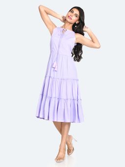 Zink London - Womens Purple Solid Midi Dress