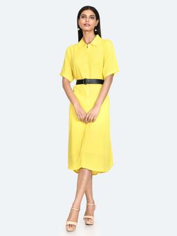 Zink London - Womens Yellow Solid Midi Dress