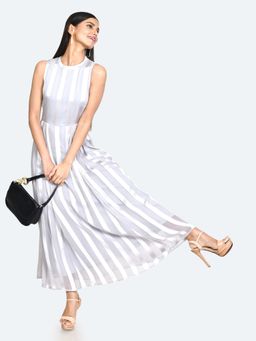 Zink London - Womens Grey Stripes Maxi Dress