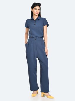 Zink London - Womens Blue Solid Trouser