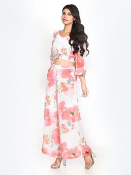 Zink London - Womens White Floral Trouser