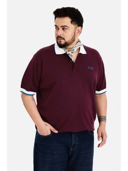 Snitch - Wine Textured Collar Neck Polo T-Shirt