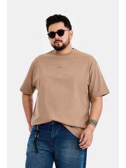 Snitch - Tan Solid/Plain Crew Neck T-Shirt