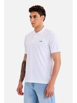 Snitch - White Textured Collar Neck Polo T-Shirt