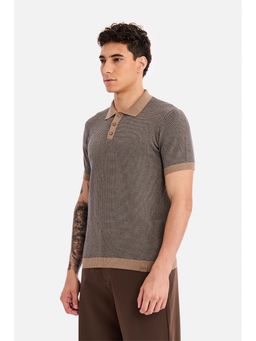 Snitch - Brown Textured Collar Neck Polo T-Shirt