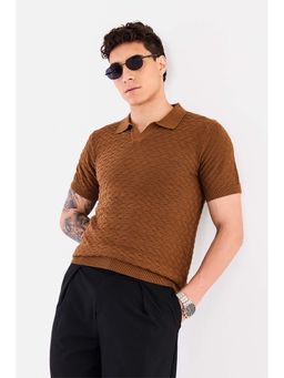 Snitch - Brown Textured Collar Neck Polo T-Shirt