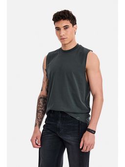 Snitch - Charcoal Solid/Plain Crew Neck Tank Top