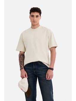 Snitch - Beige Solid/Plain Crew Neck T-Shirt