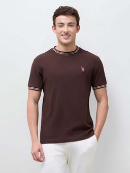 U.S. Polo Assn. Denim Co. - Brown Textured Round Neck T-Shirt