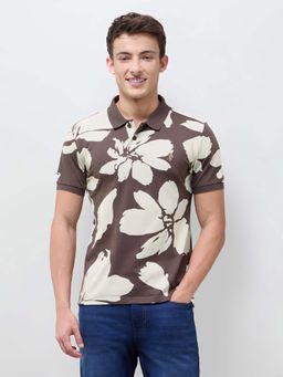 U.S. Polo Assn. Denim Co. - Brown Printed Collar Neck Polo T-Shirt