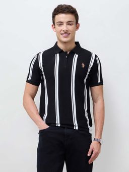 U.S. Polo Assn. Denim Co. - Black Stripes Collar Neck Polo T-Shirt